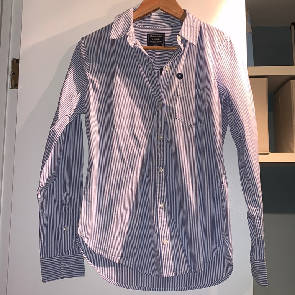 Blue and white striped button down